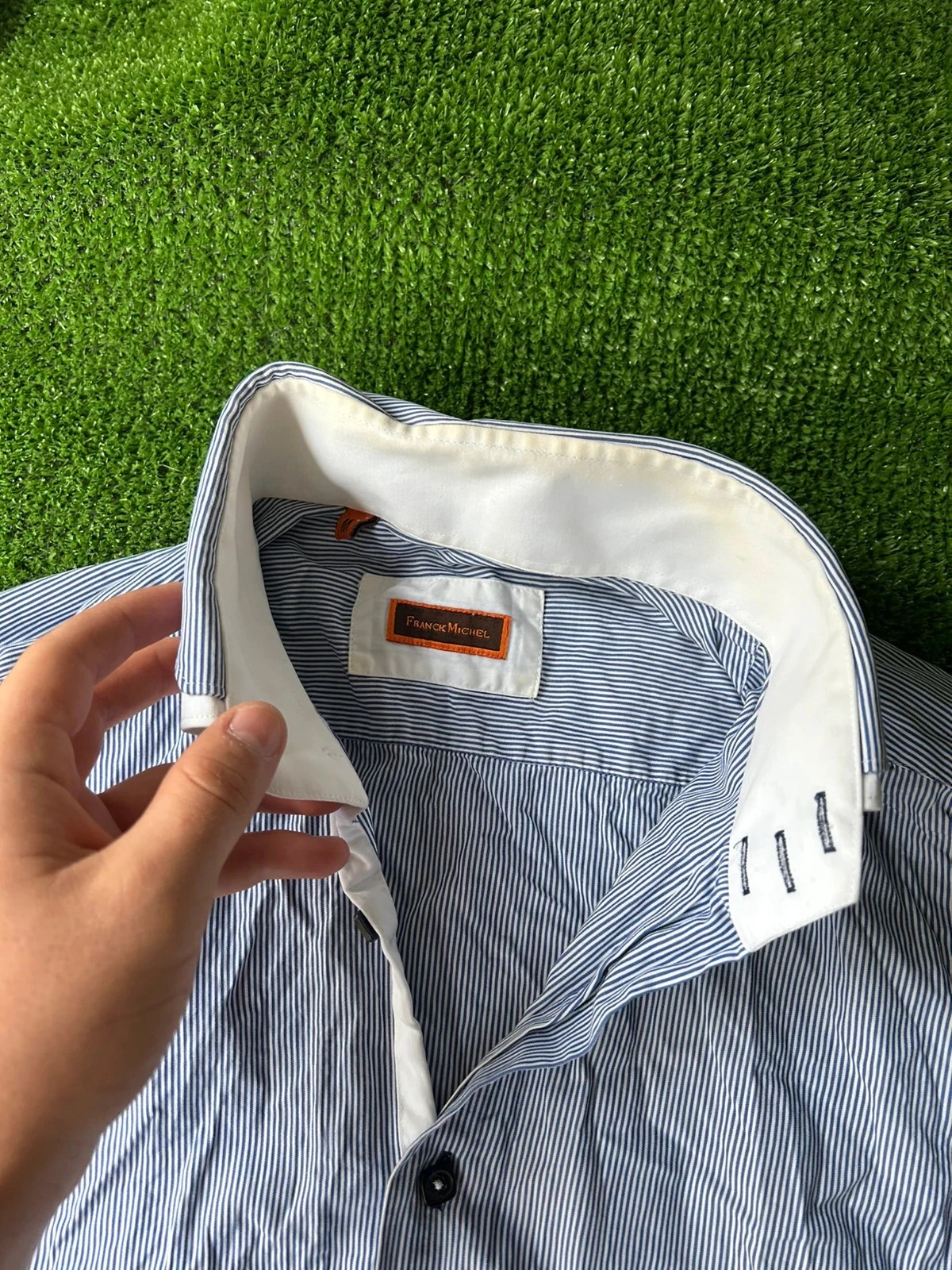Camisa listrada mangas curtas azul branco franck michel tamanho M – photo 6